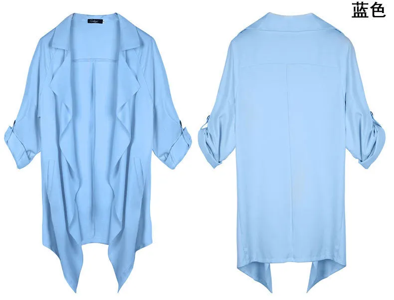 Lapel Irregular Long Sleeves Pure Color Coat