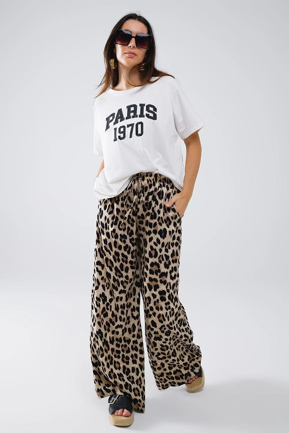 Leopard Print Pants With Drawstring And Pockets