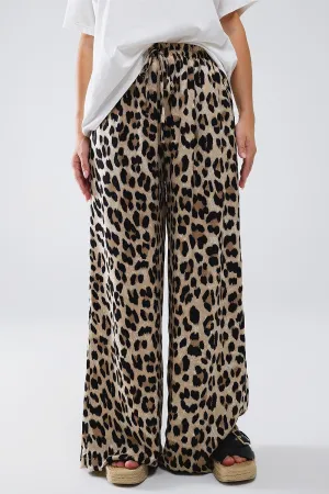 Leopard Print Pants With Drawstring And Pockets