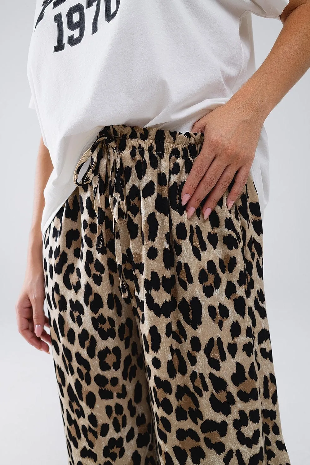 Leopard Print Pants With Drawstring And Pockets