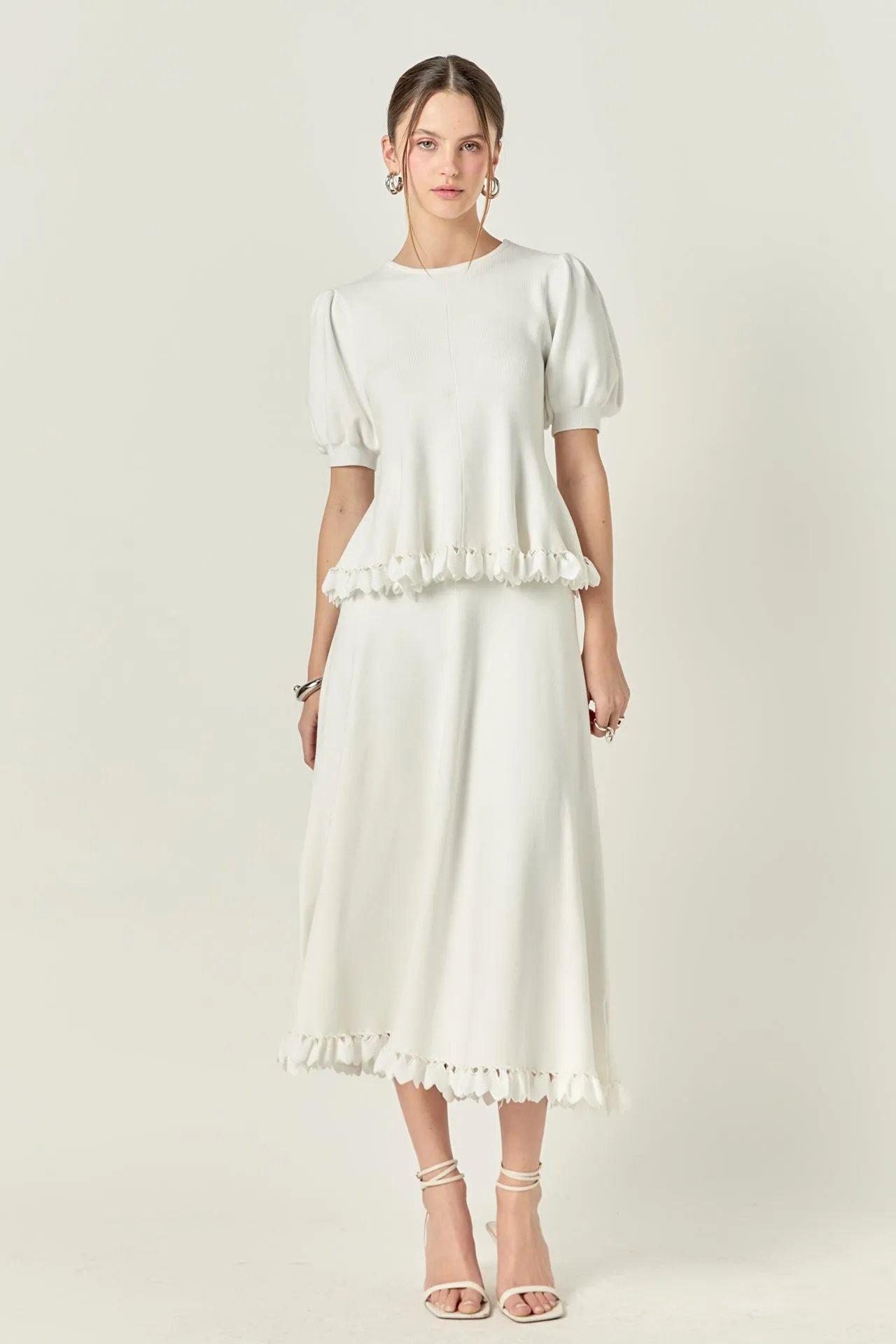 Lucia Peplum Midi Knit Skirt