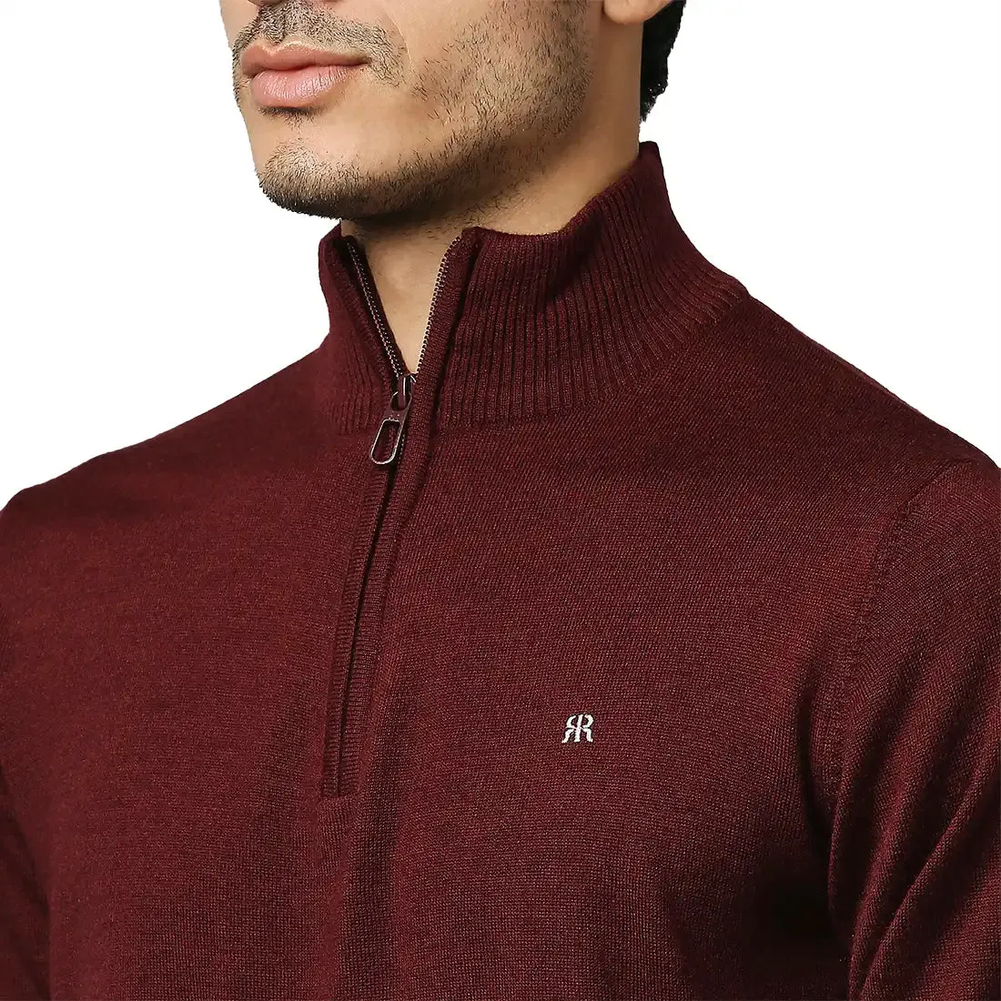 Men Maroon Contemporary Fit Acrylic Wool Blend Crew Neck Collar Sweaters