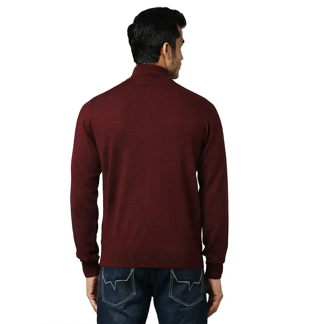 Men Maroon Contemporary Fit Acrylic Wool Blend Crew Neck Collar Sweaters