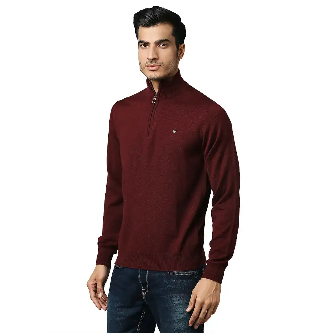 Men Maroon Contemporary Fit Acrylic Wool Blend Crew Neck Collar Sweaters