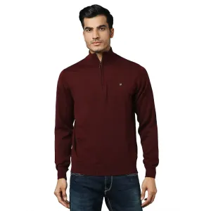 Men Maroon Contemporary Fit Acrylic Wool Blend Crew Neck Collar Sweaters
