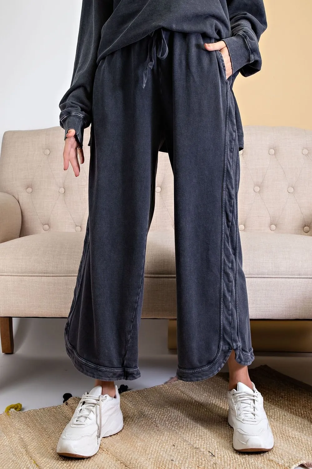 Mineral Washed Wide-Leg Pants