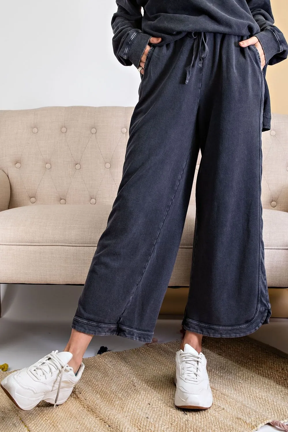 Mineral Washed Wide-Leg Pants
