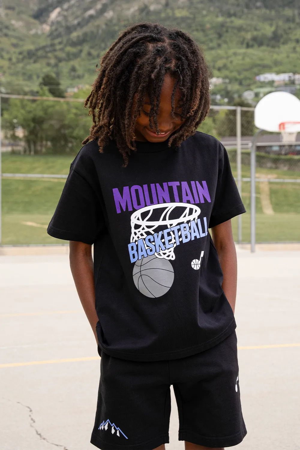 Mountain Basketball Hoop Youth T-Shirt - Black - Counterpoint