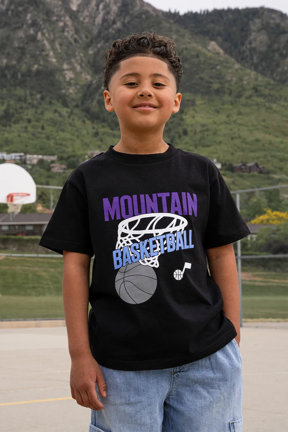 Mountain Basketball Hoop Youth T-Shirt - Black - Counterpoint