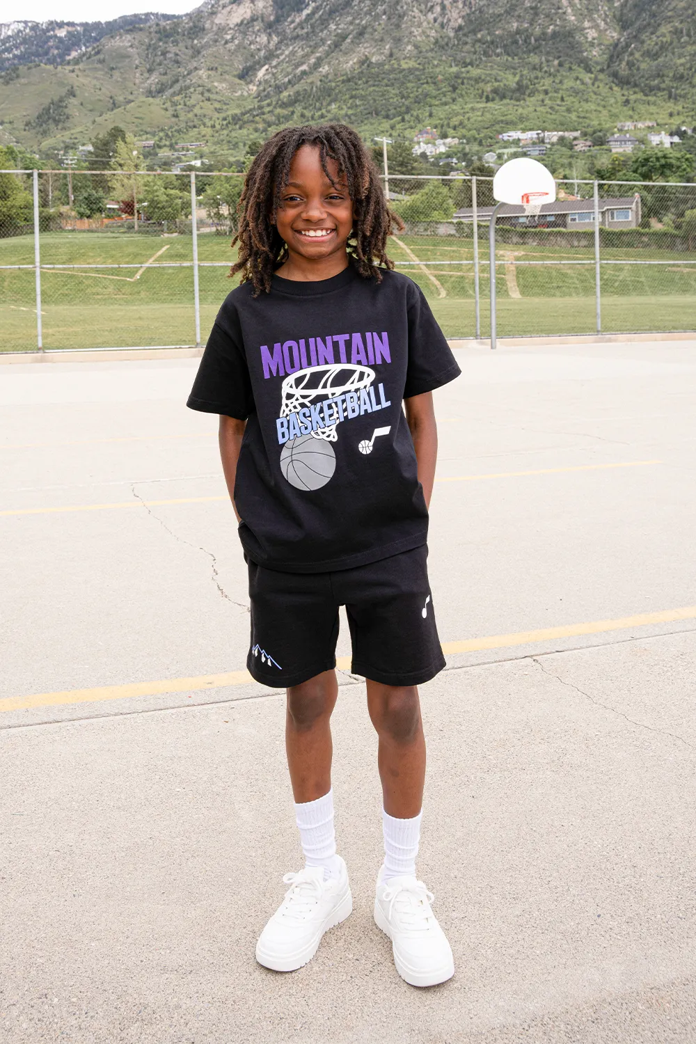 Mountain Basketball Hoop Youth T-Shirt - Black - Counterpoint