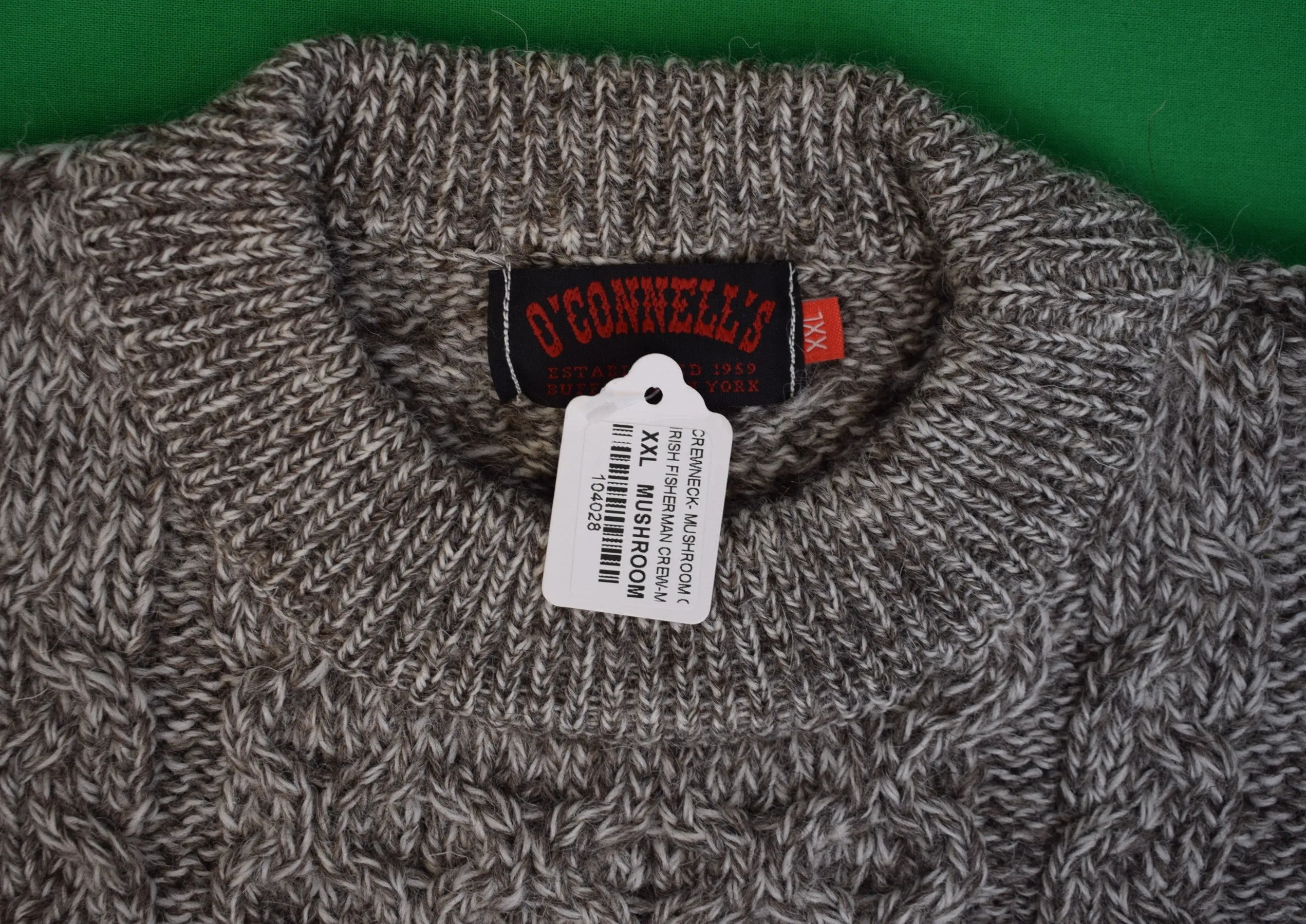 O'Connell's Irish Fisherman Aran Sweater - Mushroom Sz XXL (NWT)