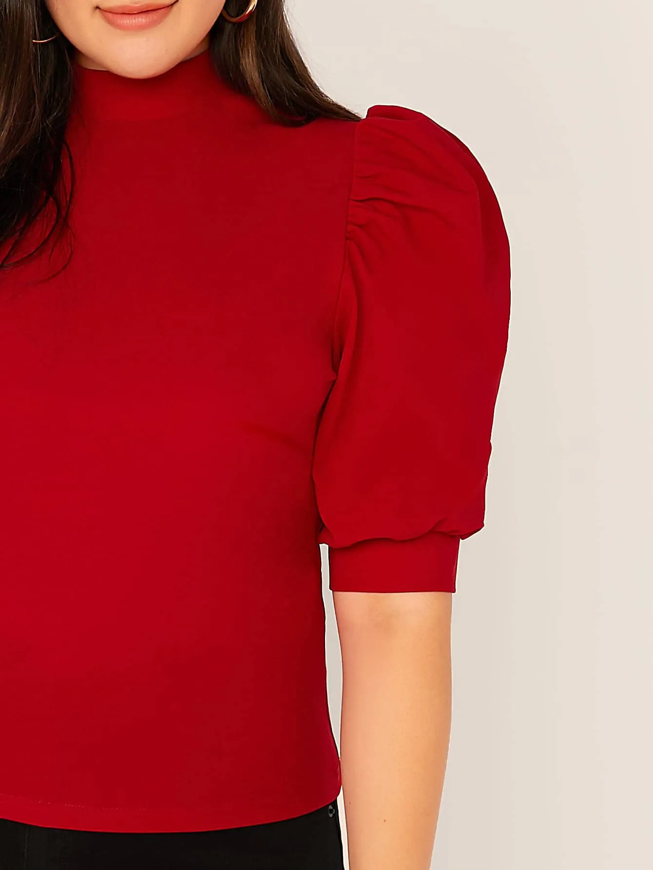 Plain Button Short Sleeve Stand Collar Regular Plus Size Blouse