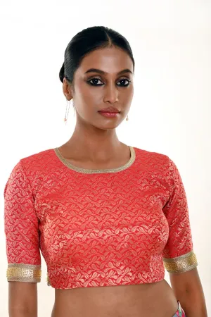 Red Blouse in Brocade Silk with Gold Embroidered Border