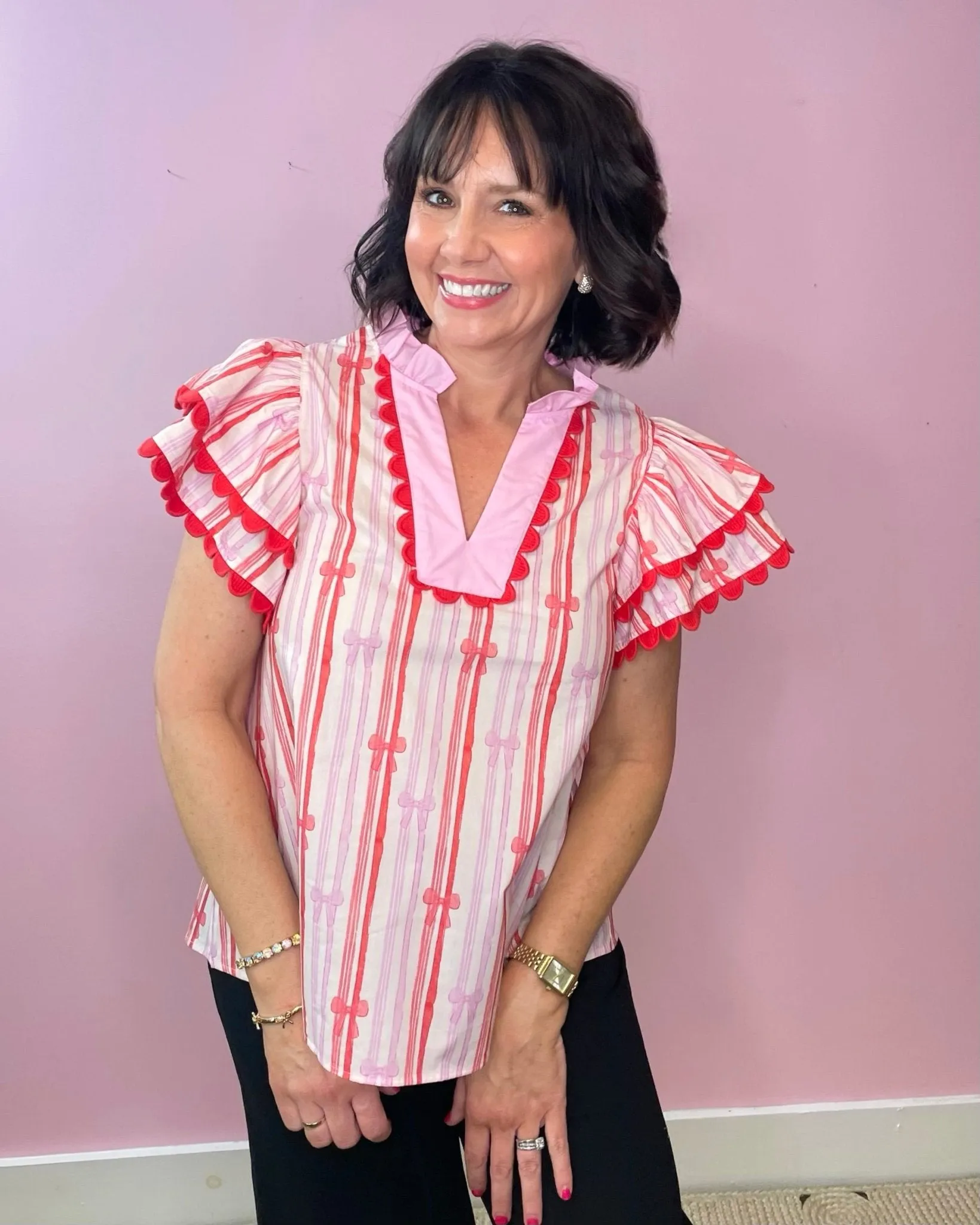 Ribbon Ruffle Statement Top