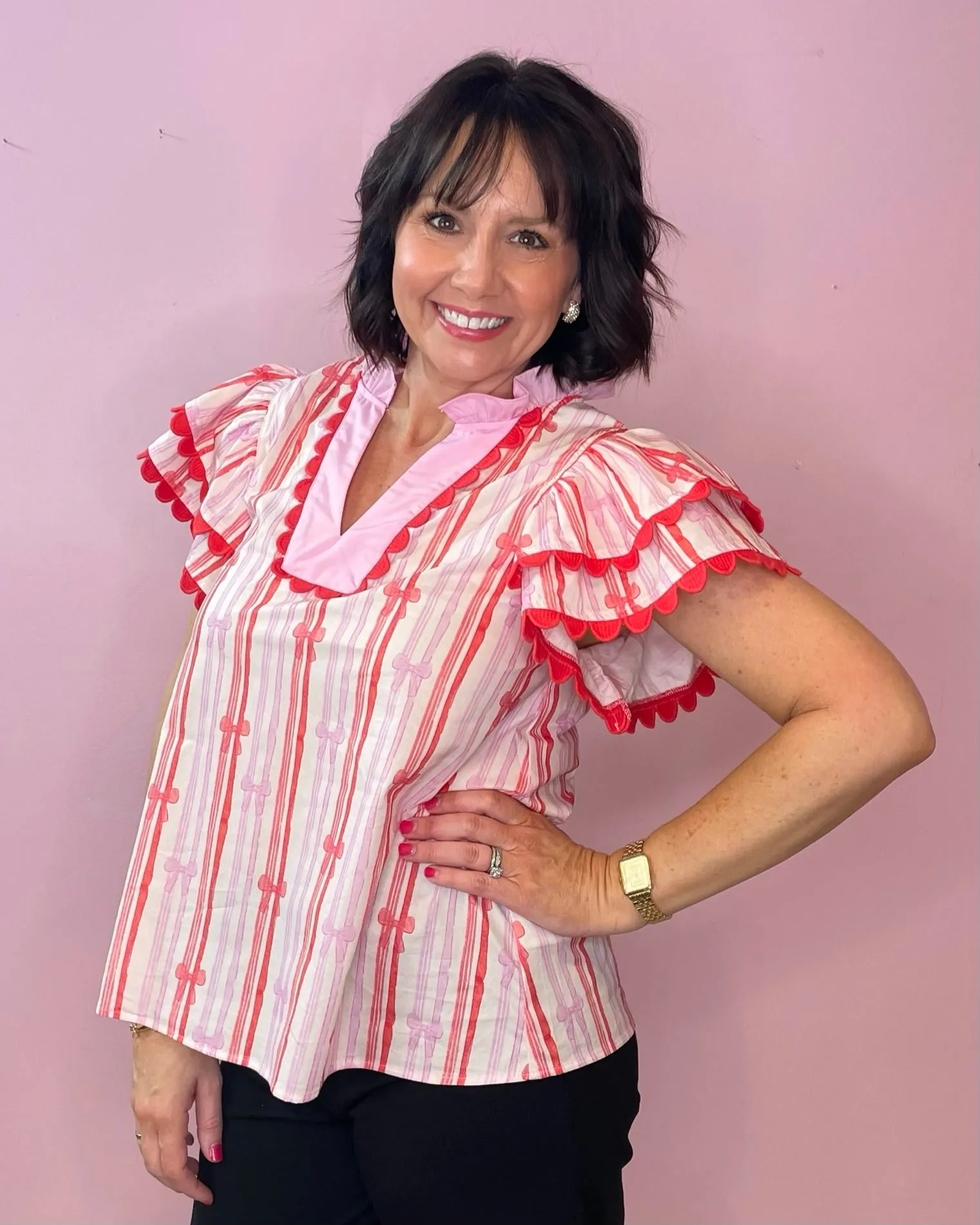 Ribbon Ruffle Statement Top