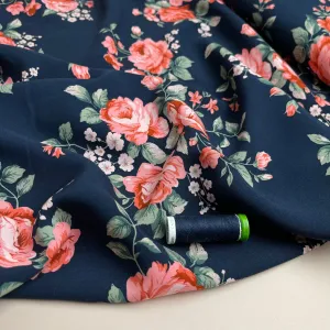 Roses on Navy Viscose Fabric