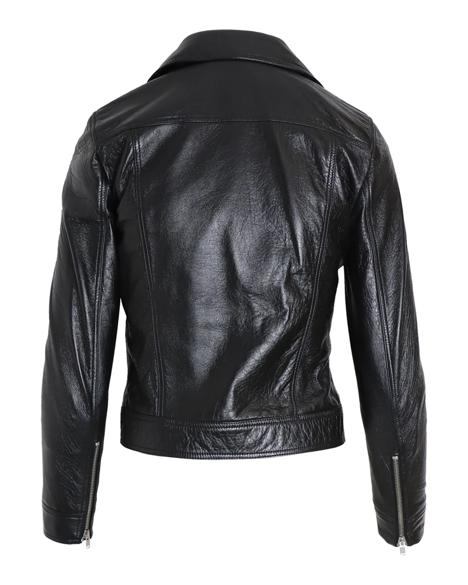 Saint Laurent Asymmetric Biker Jacket in Black Lambskin Leather