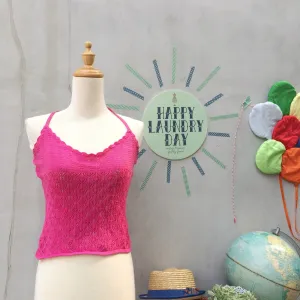SALE | Back to the Fuchsia | Vintage 1960s 1970s crochet Scallop hem Halter neck Lace top