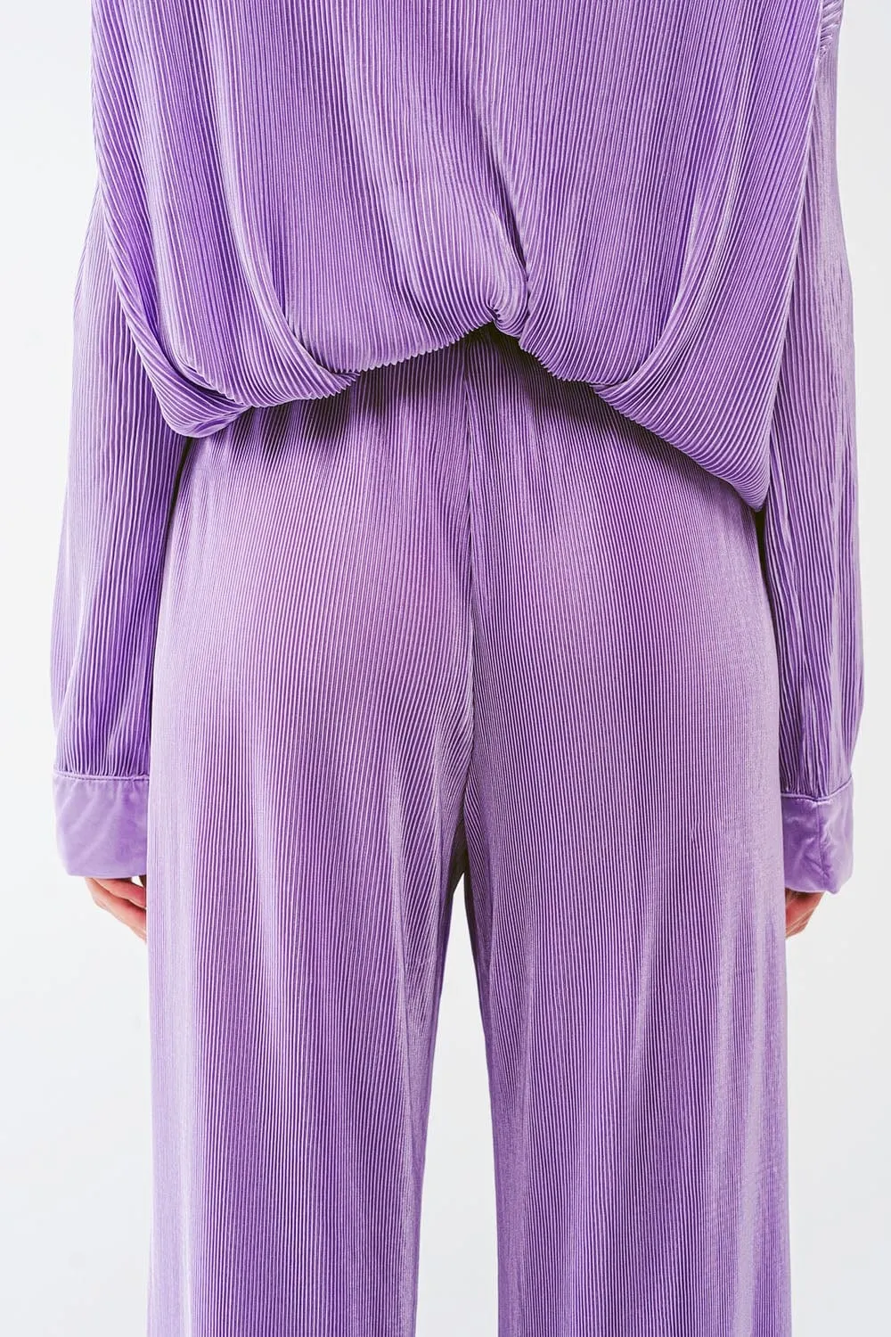 Satin Pleated Wide Leg Pants In Lilac