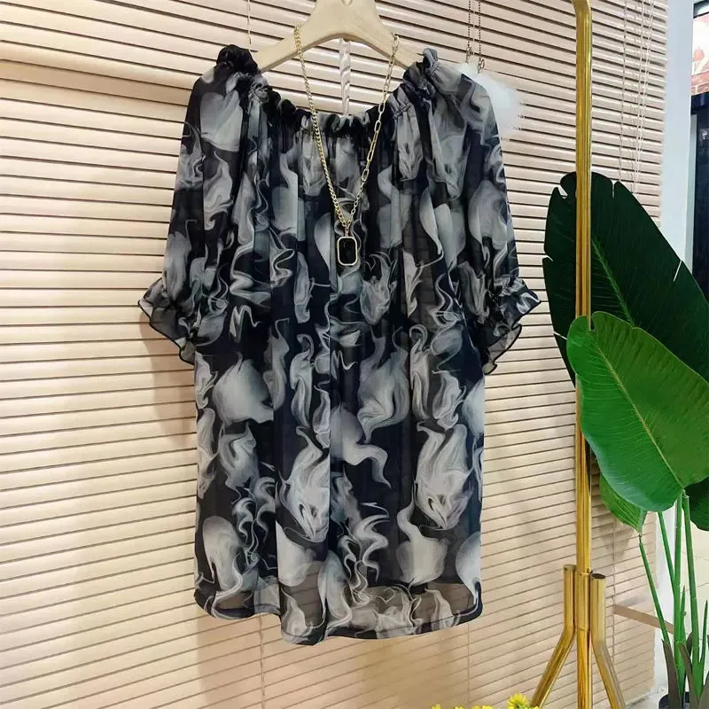 Summer Blouses Loose Casual Short Sleeve Blouse