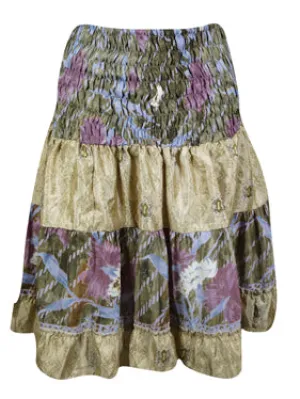 Summer Ruched Elastic Skirt, Beige Beach Recycle Silk Skirts S/M