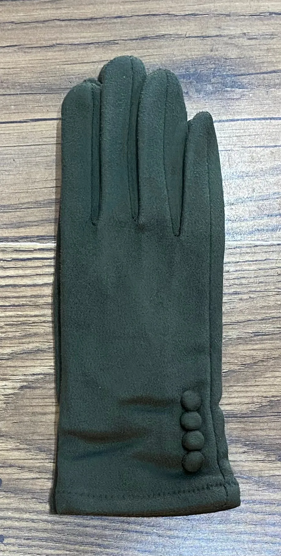 Super Stretchy Plain Suedette Gloves With Button Detail (3 Colours)