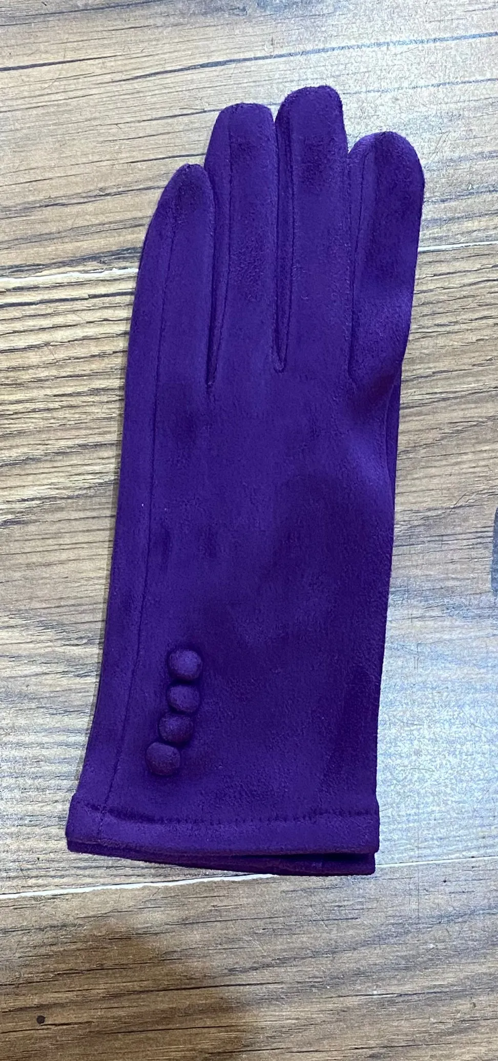 Super Stretchy Plain Suedette Gloves With Button Detail (3 Colours)