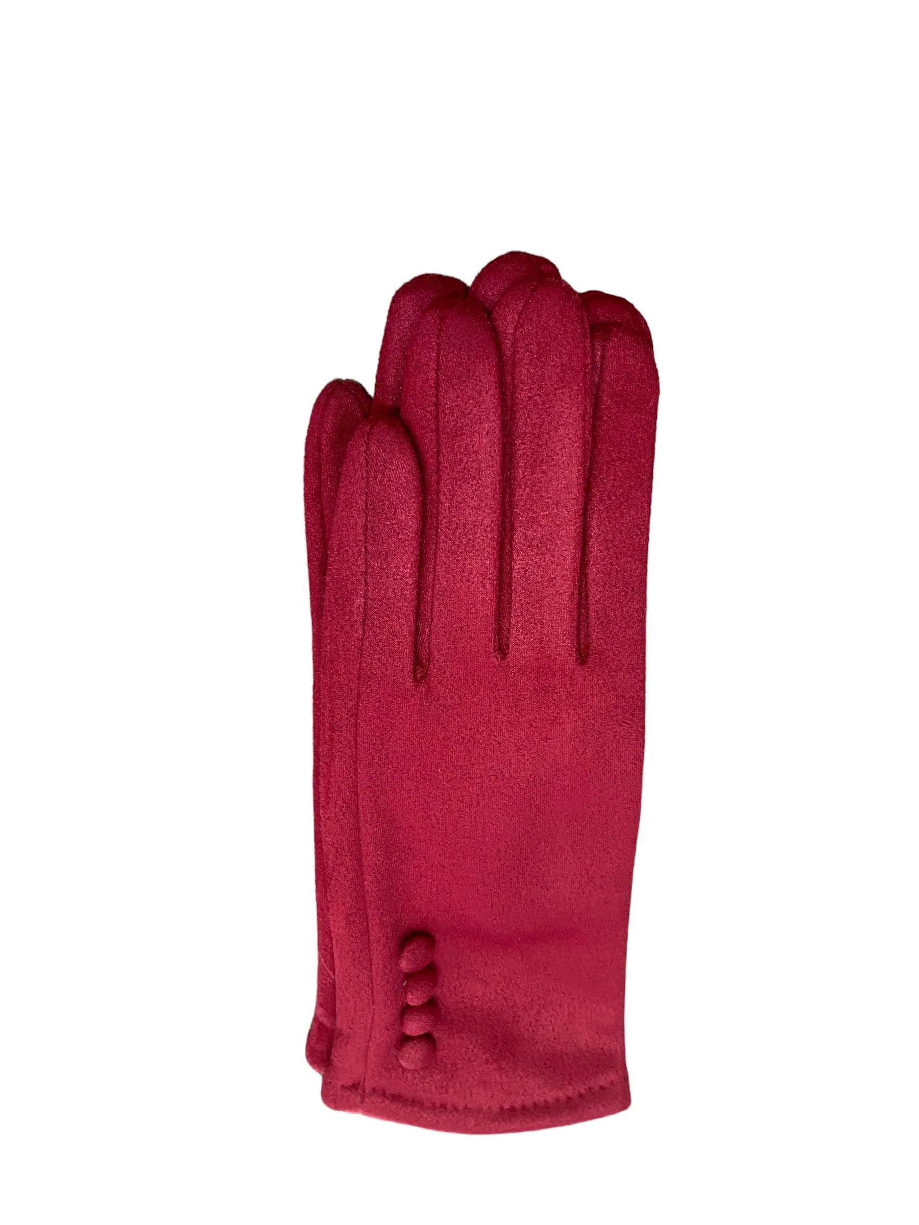 Super Stretchy Plain Suedette Gloves With Button Detail (3 Colours)