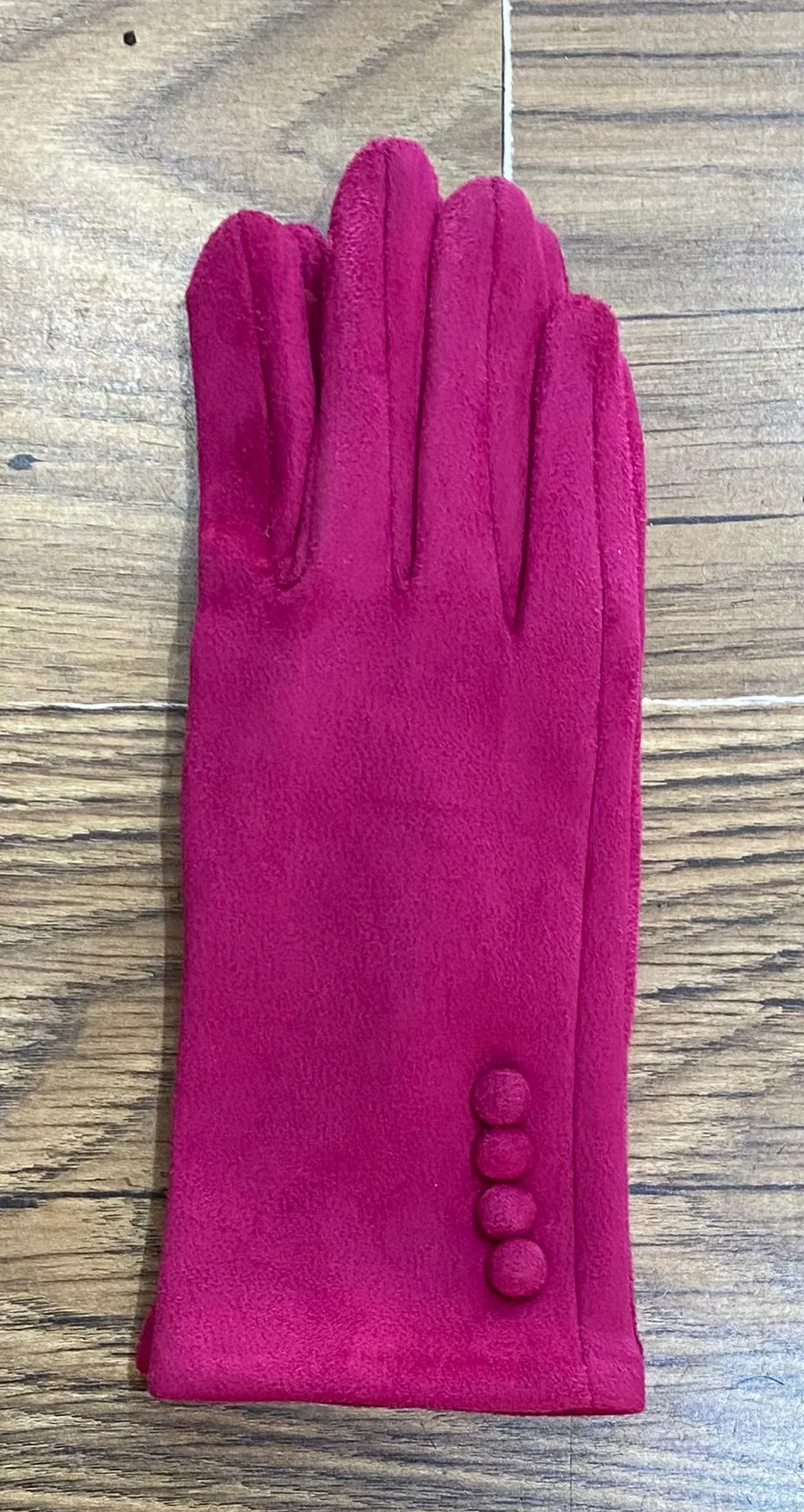 Super Stretchy Plain Suedette Gloves With Button Detail (3 Colours)