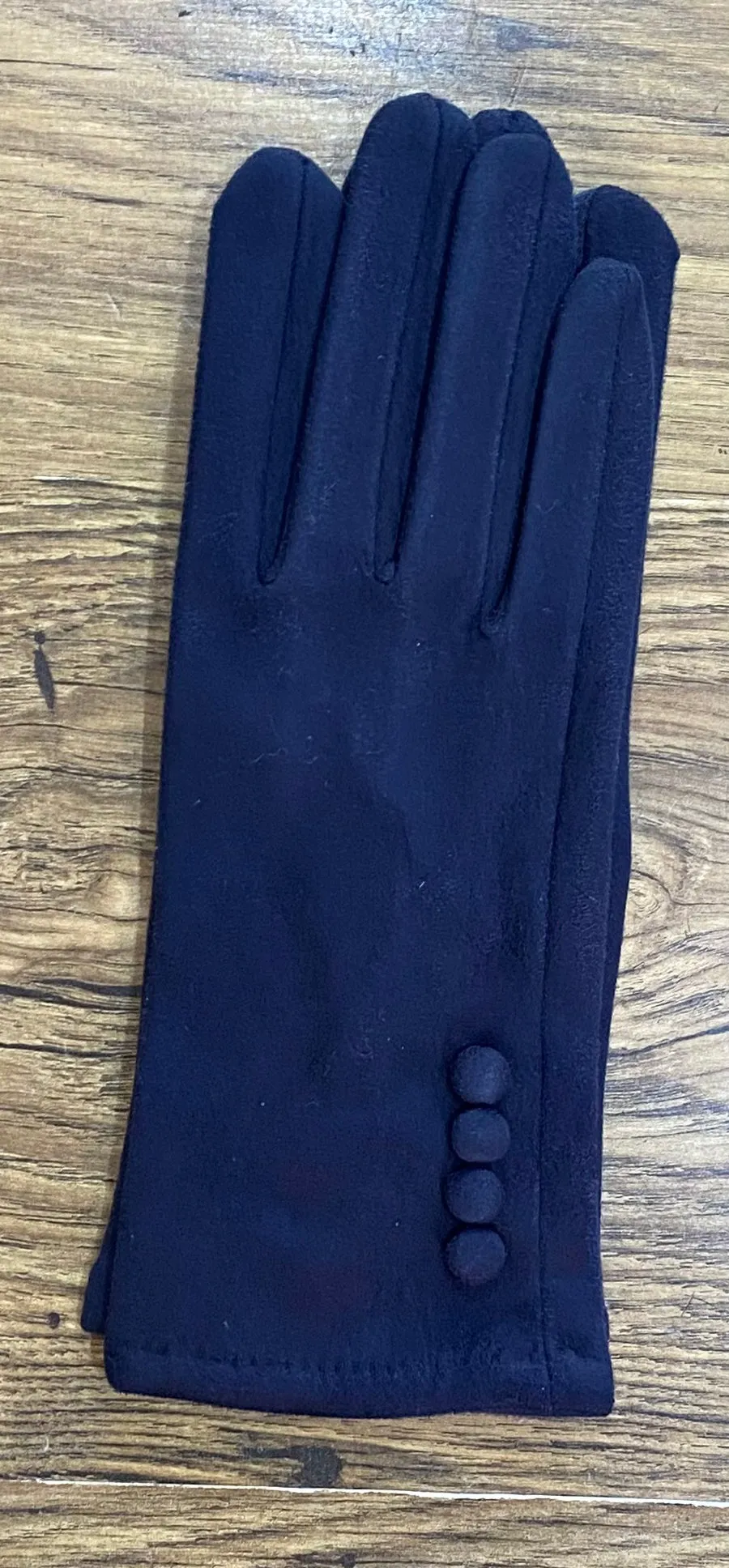 Super Stretchy Plain Suedette Gloves With Button Detail (3 Colours)