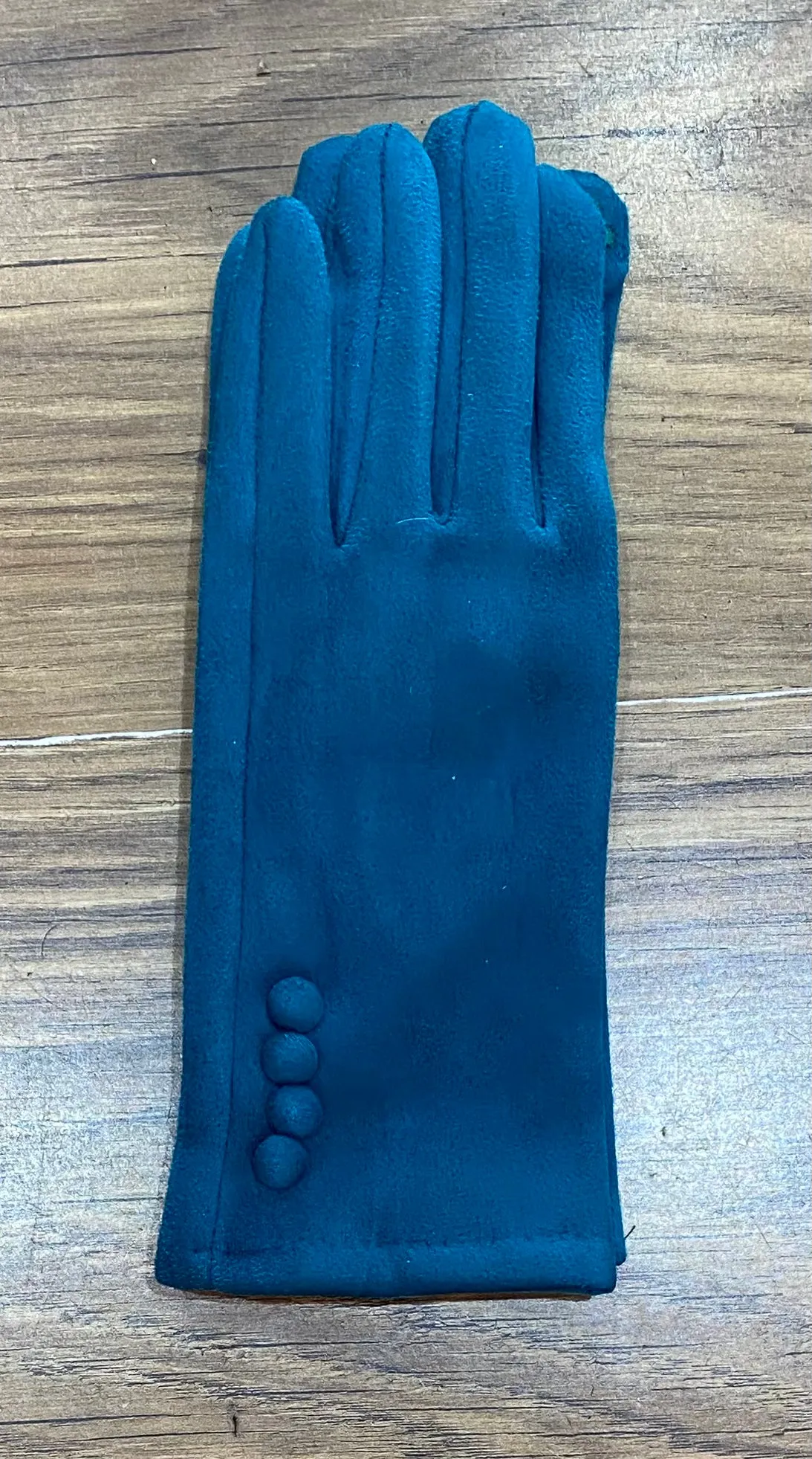 Super Stretchy Plain Suedette Gloves With Button Detail (3 Colours)