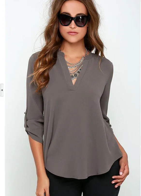 V-neck Chiffon Wrinkle Loose Plus Size Blouse
