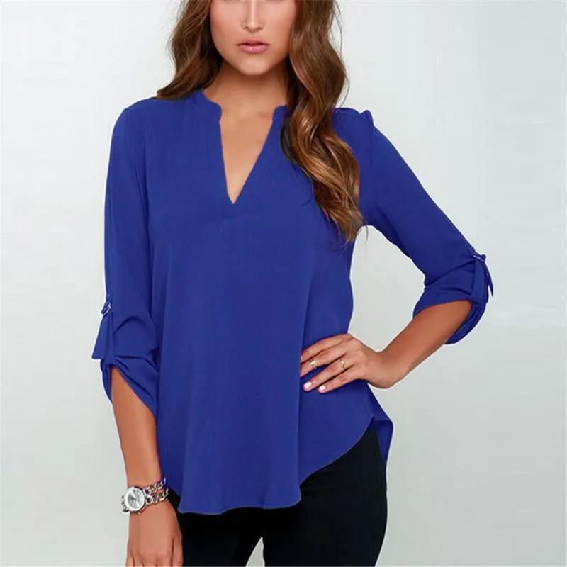 V-neck Chiffon Wrinkle Loose Plus Size Blouse