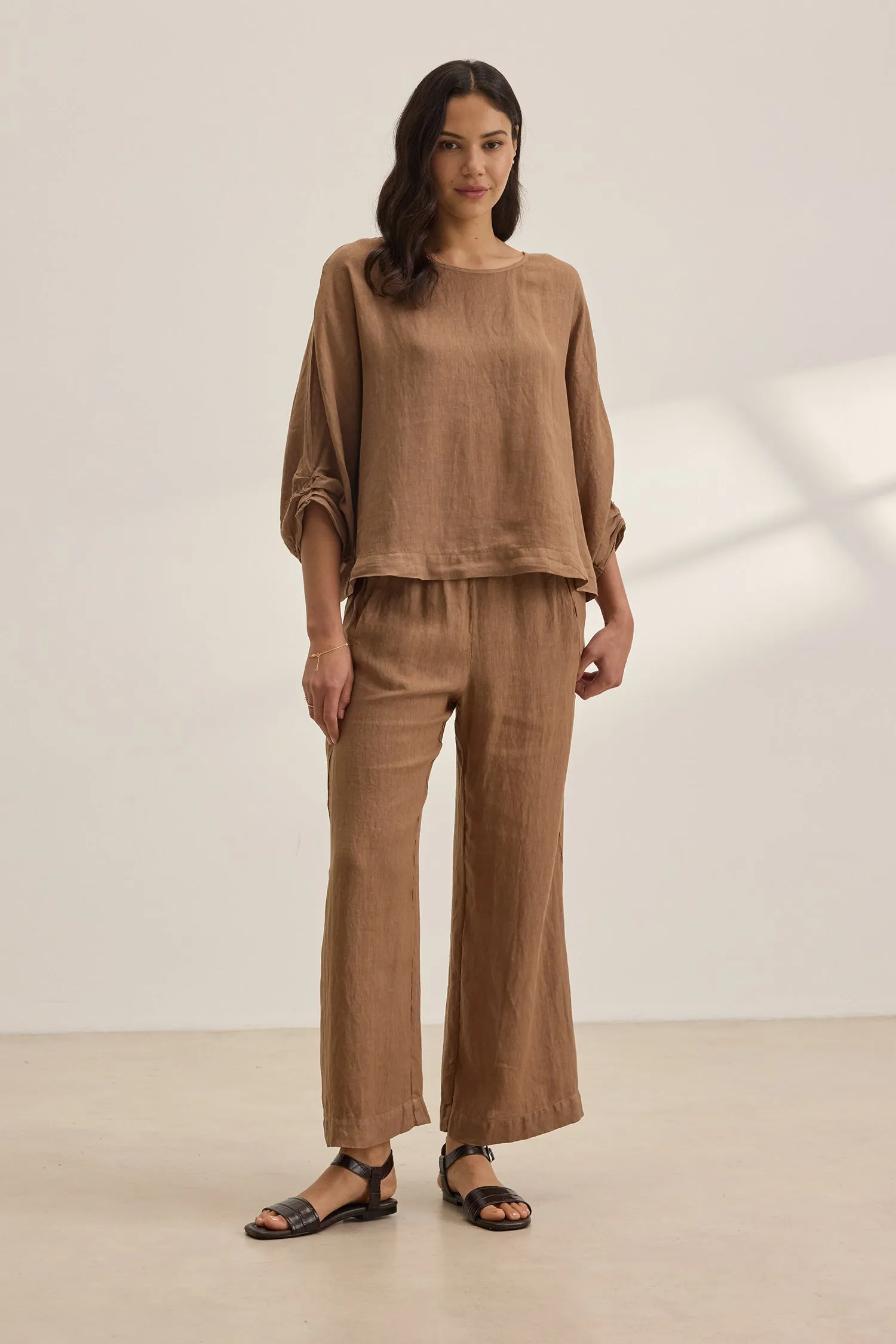 Velvet Cass Linen Top - Bark