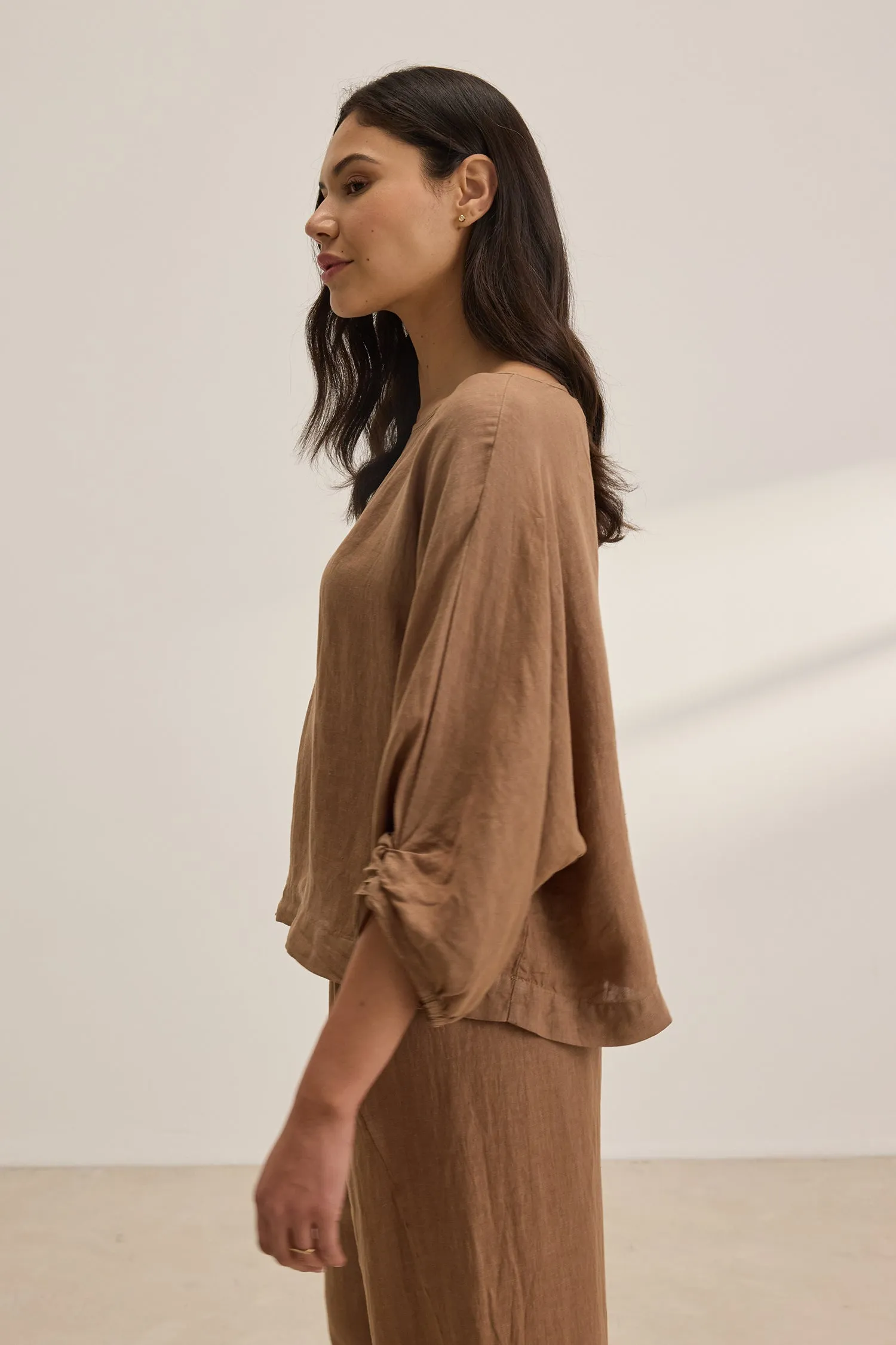 Velvet Cass Linen Top - Bark