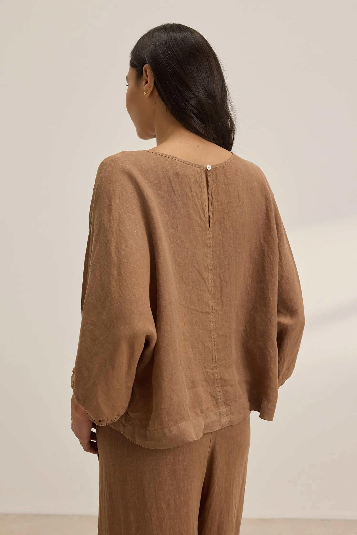 Velvet Cass Linen Top - Bark