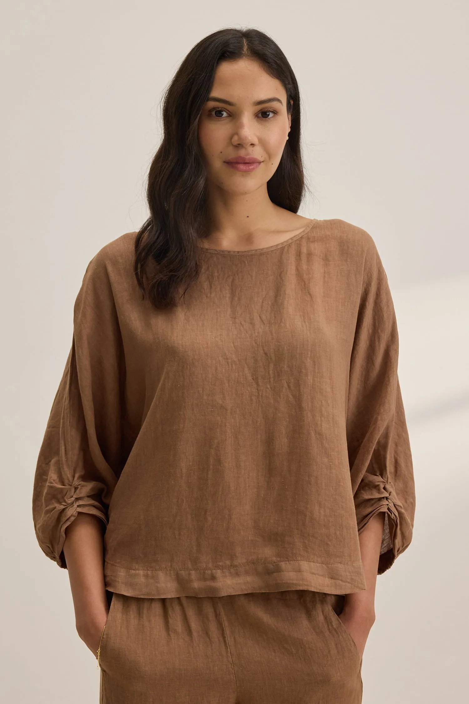 Velvet Cass Linen Top - Bark