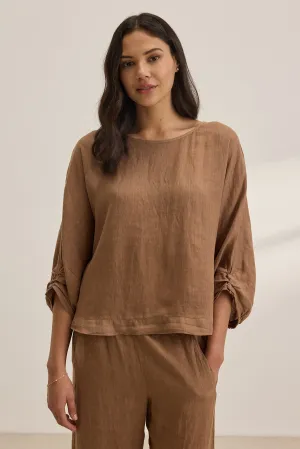 Velvet Cass Linen Top - Bark