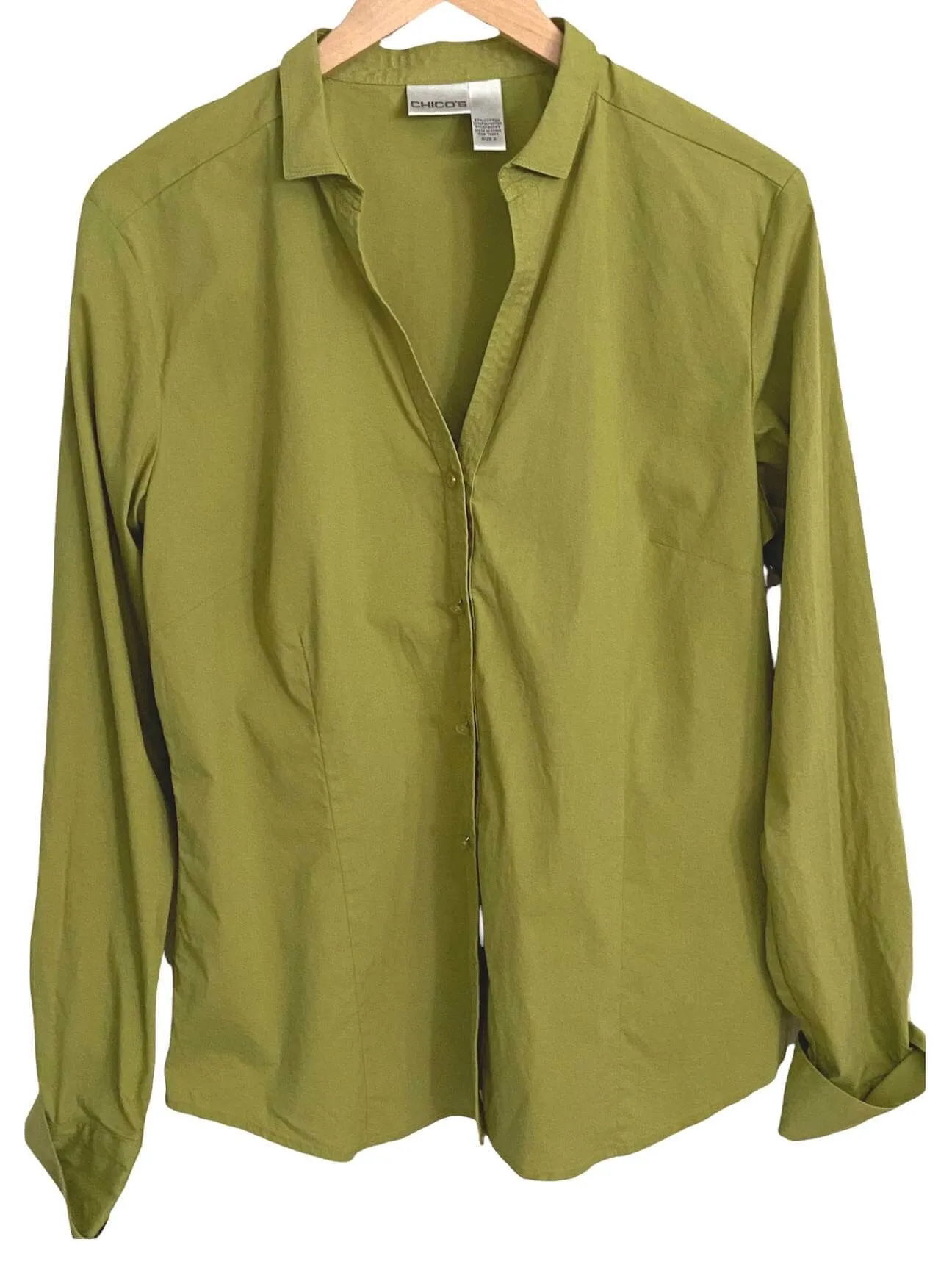 Warm Autumn Apple Green Split Neck Button-Down Shirt