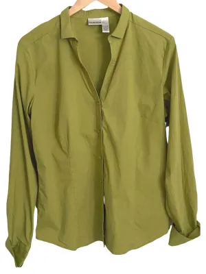 Warm Autumn Apple Green Split Neck Button-Down Shirt