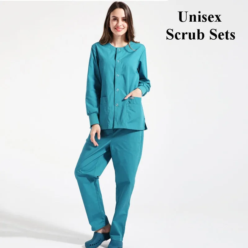 Warm-Up Jacket Men Scrub Set Natural Uniforms Warm-Up Jackets Front Snaps Round Neck Nurse Workwear