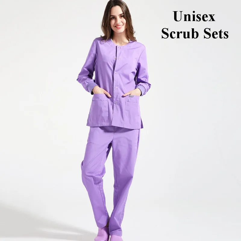 Warm-Up Jacket Men Scrub Set Natural Uniforms Warm-Up Jackets Front Snaps Round Neck Nurse Workwear