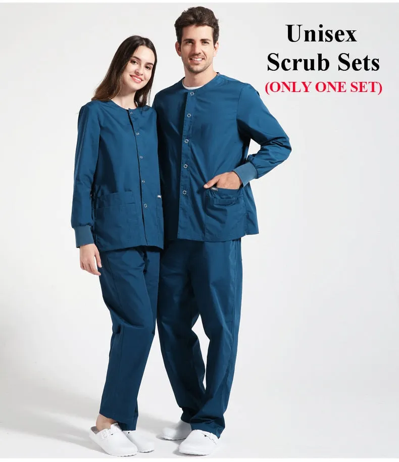 Warm-Up Jacket Men Scrub Set Natural Uniforms Warm-Up Jackets Front Snaps Round Neck Nurse Workwear