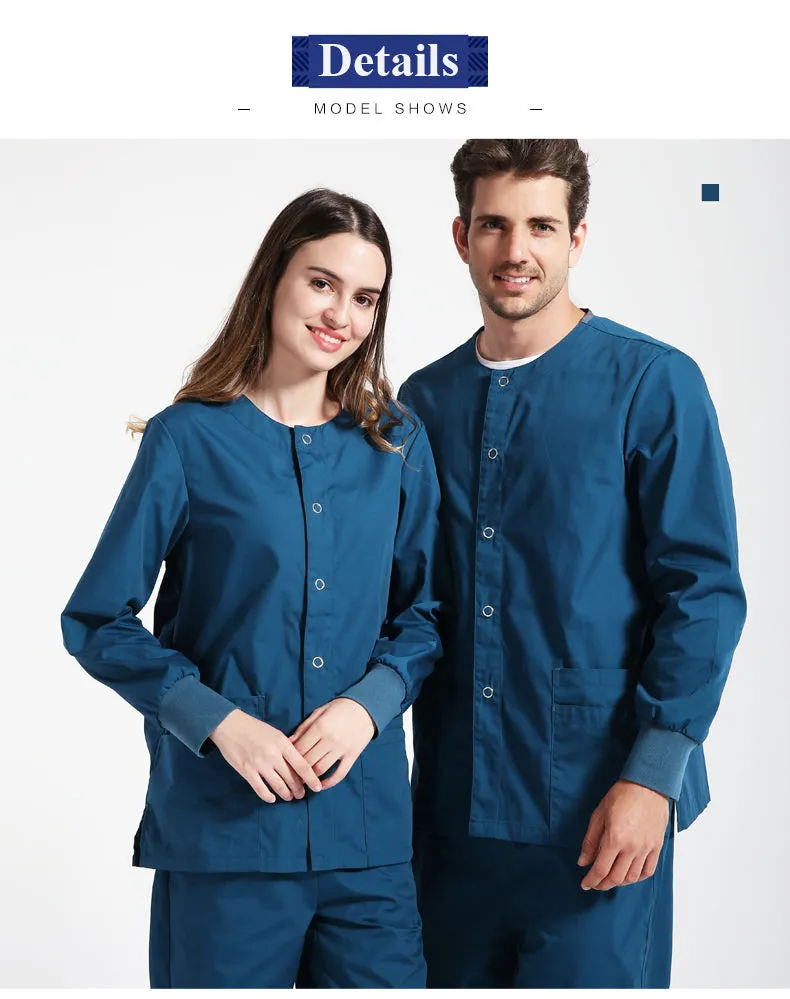 Warm-Up Jacket Men Scrub Set Natural Uniforms Warm-Up Jackets Front Snaps Round Neck Nurse Workwear
