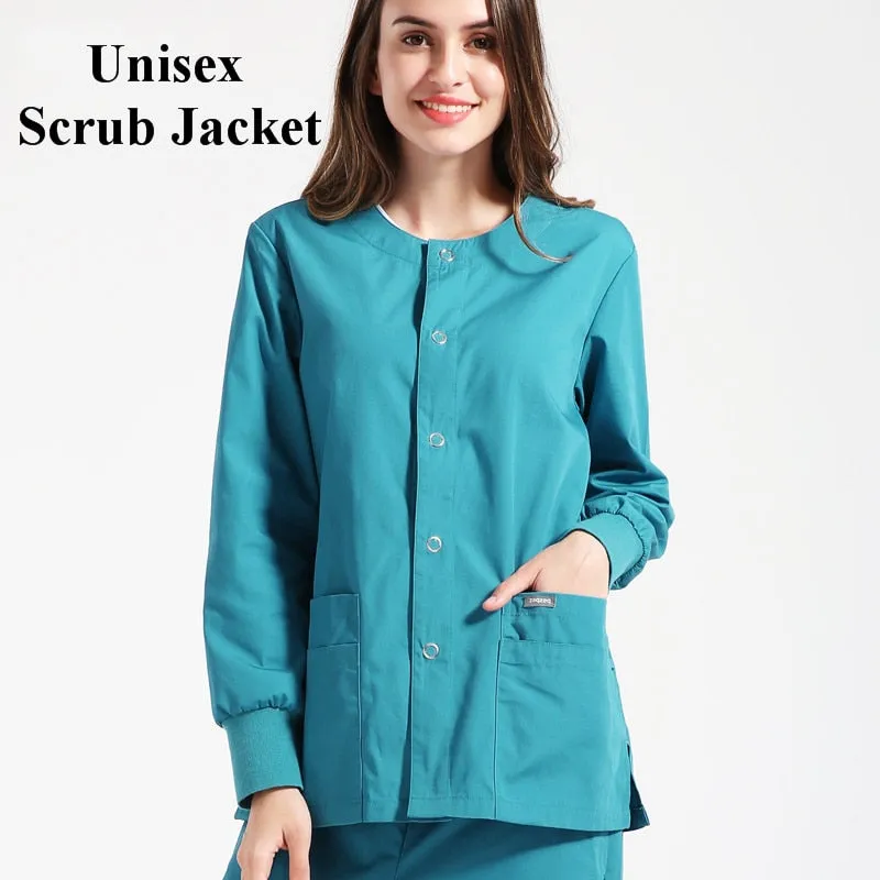 Warm-Up Jacket Men Scrub Set Natural Uniforms Warm-Up Jackets Front Snaps Round Neck Nurse Workwear