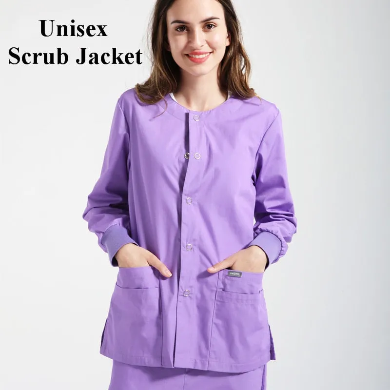 Warm-Up Jacket Men Scrub Set Natural Uniforms Warm-Up Jackets Front Snaps Round Neck Nurse Workwear