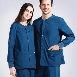 Warm-Up Jacket Men Scrub Set Natural Uniforms Warm-Up Jackets Front Snaps Round Neck Nurse Workwear