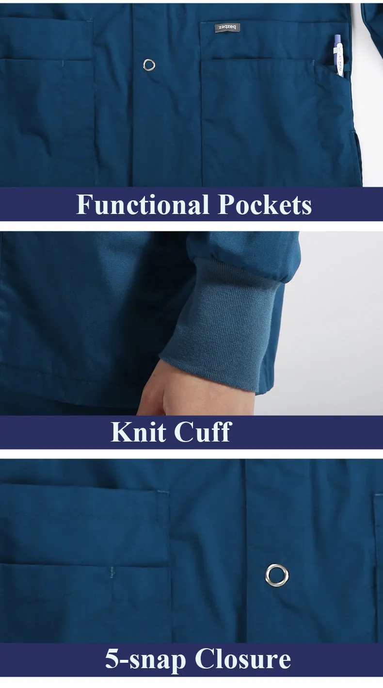 Warm-Up Jacket Men Scrub Set Natural Uniforms Warm-Up Jackets Front Snaps Round Neck Nurse Workwear