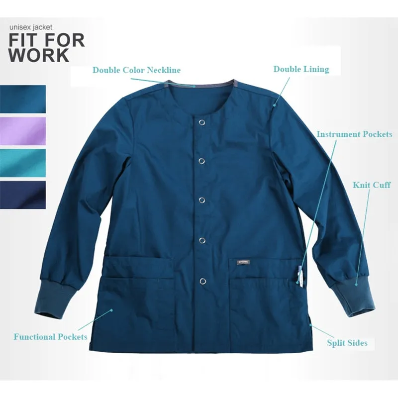Warm-Up Jacket Men Scrub Set Natural Uniforms Warm-Up Jackets Front Snaps Round Neck Nurse Workwear