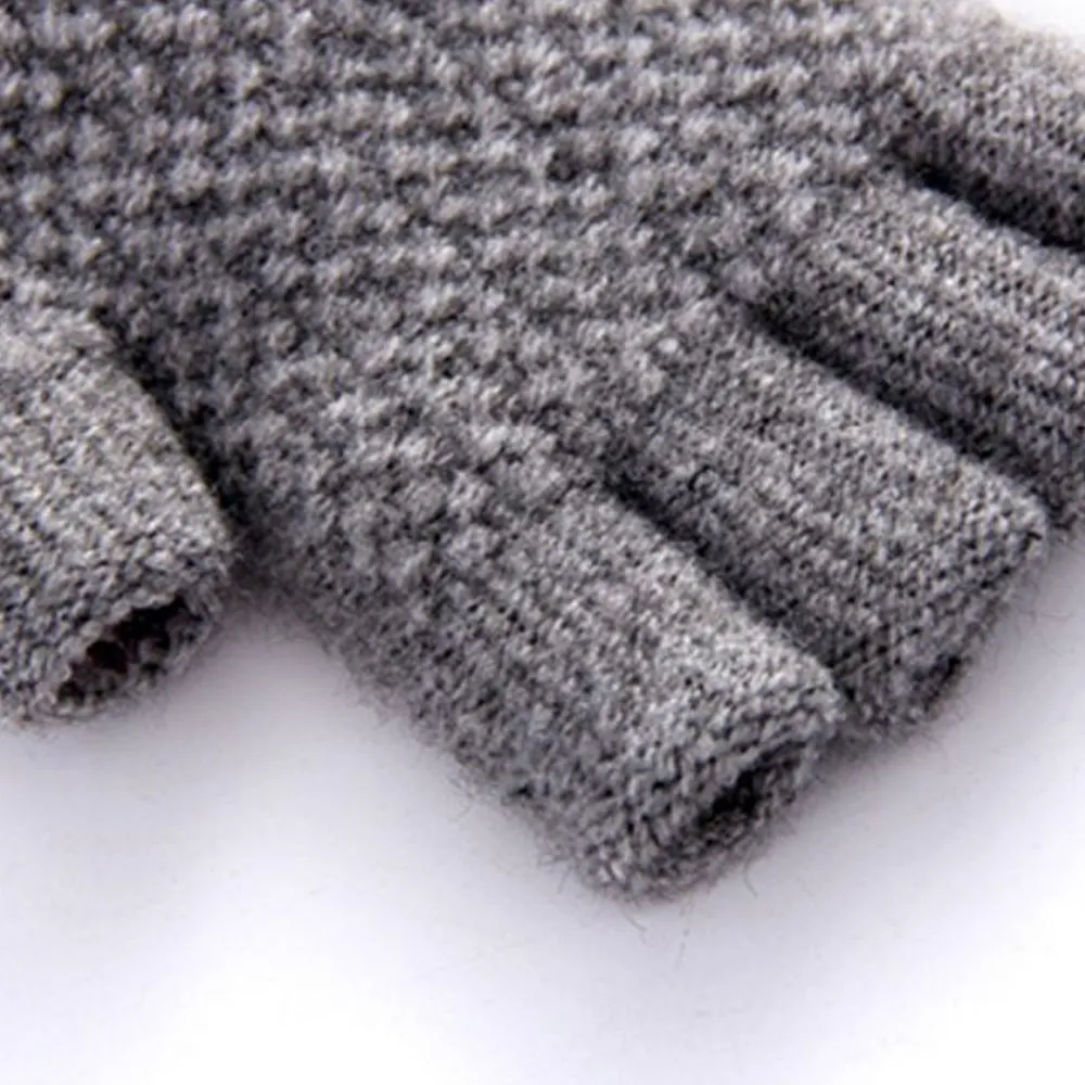 Winter Warm Fingerless Gloves Thermal Half Finger Knitted Mittens Light Grey